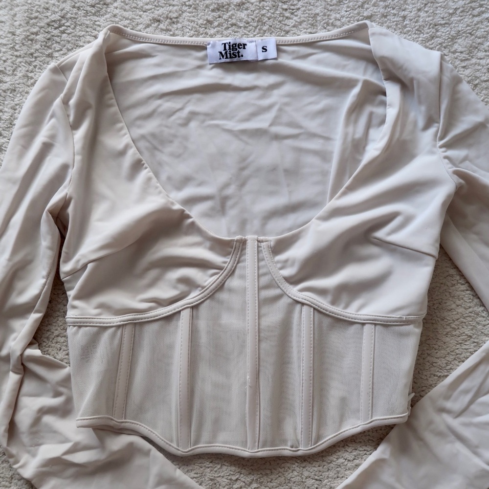 White/cream long sleeve corset top